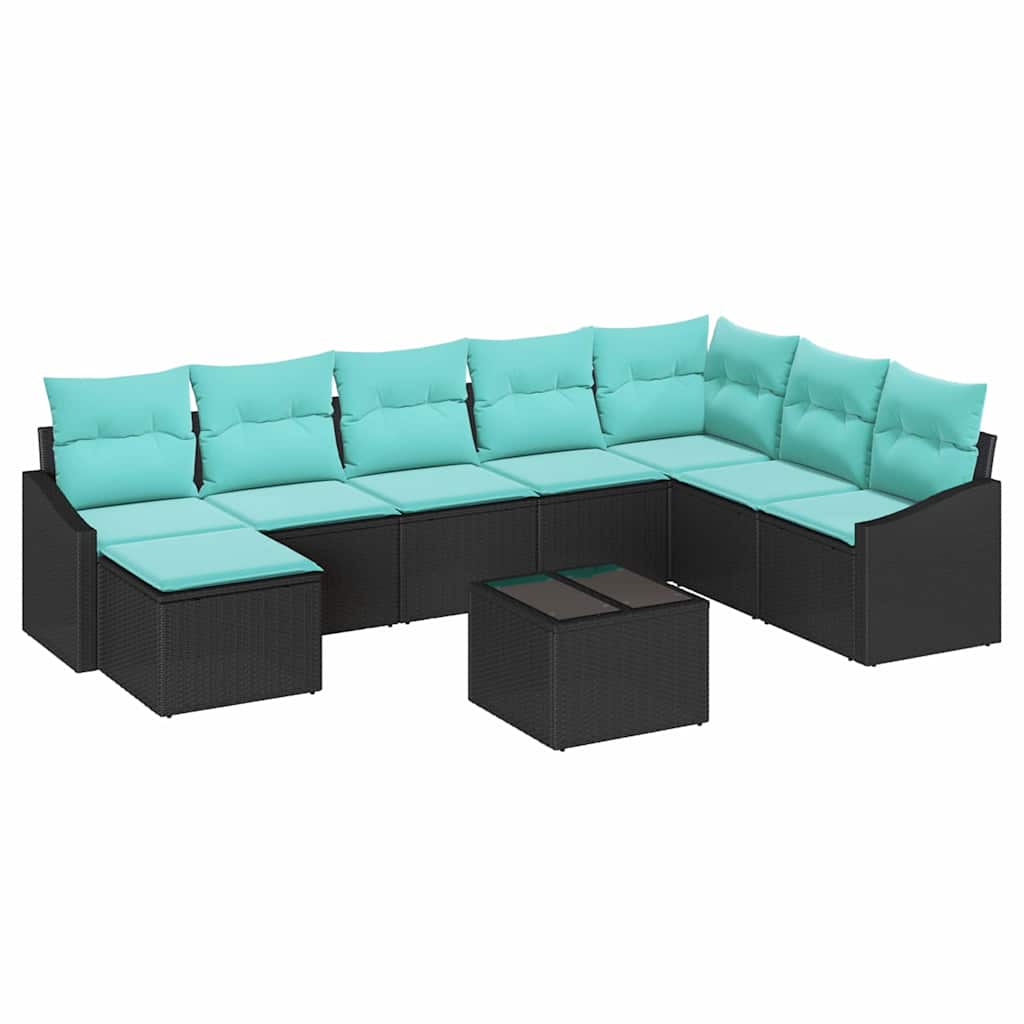 Set di divani con cuscino 9 pcs Nero polyrattan | homemem39