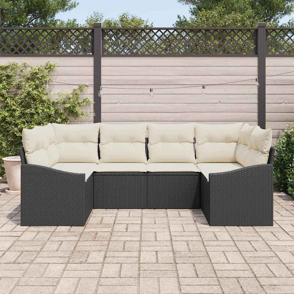 Set di divani con cuscino 6 pcs Nero polyrattan | homemem39