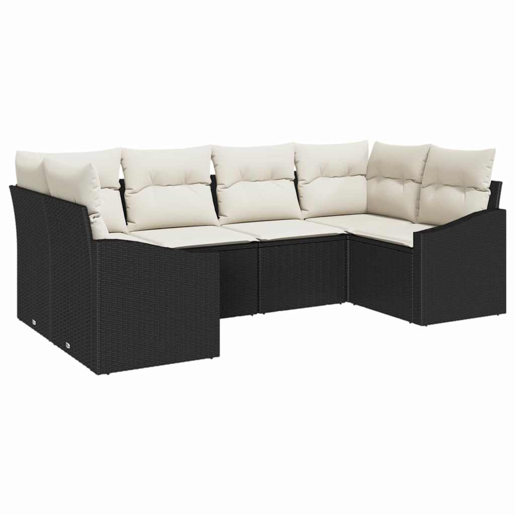 Set di divani con cuscino 6 pcs Nero polyrattan | homemem39