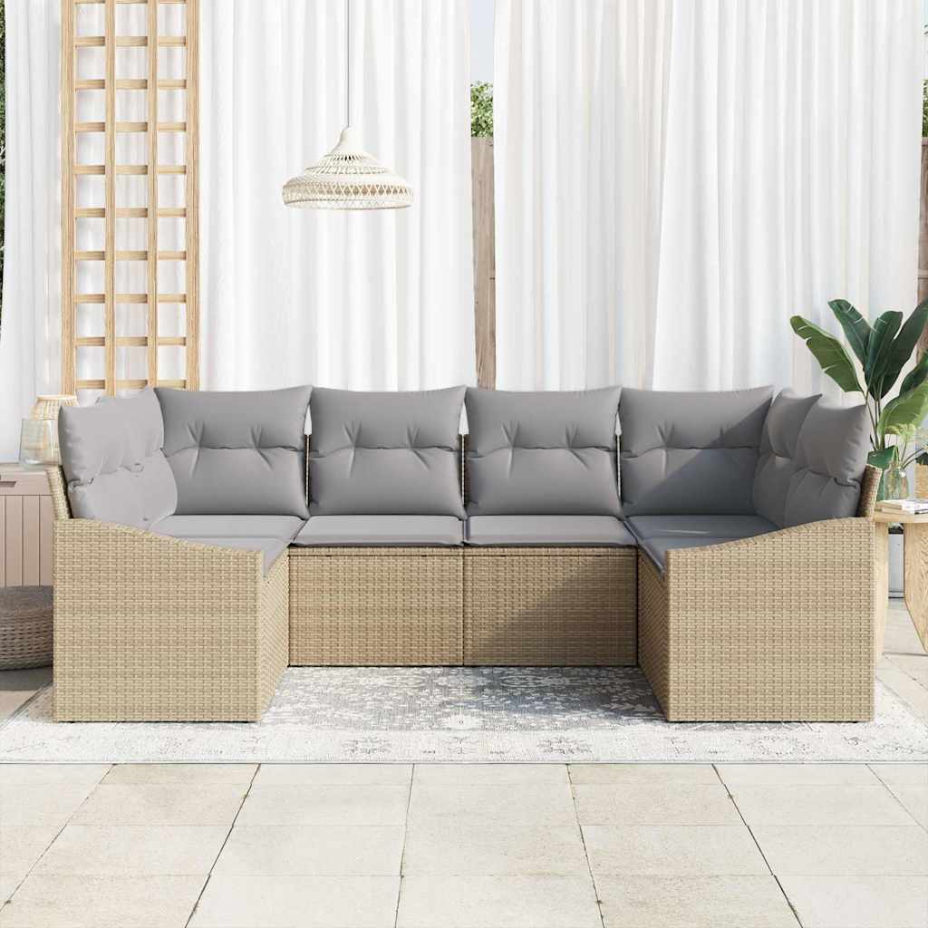 Set di divani con cuscino 6 pcs Beige polyrattan | homemem39