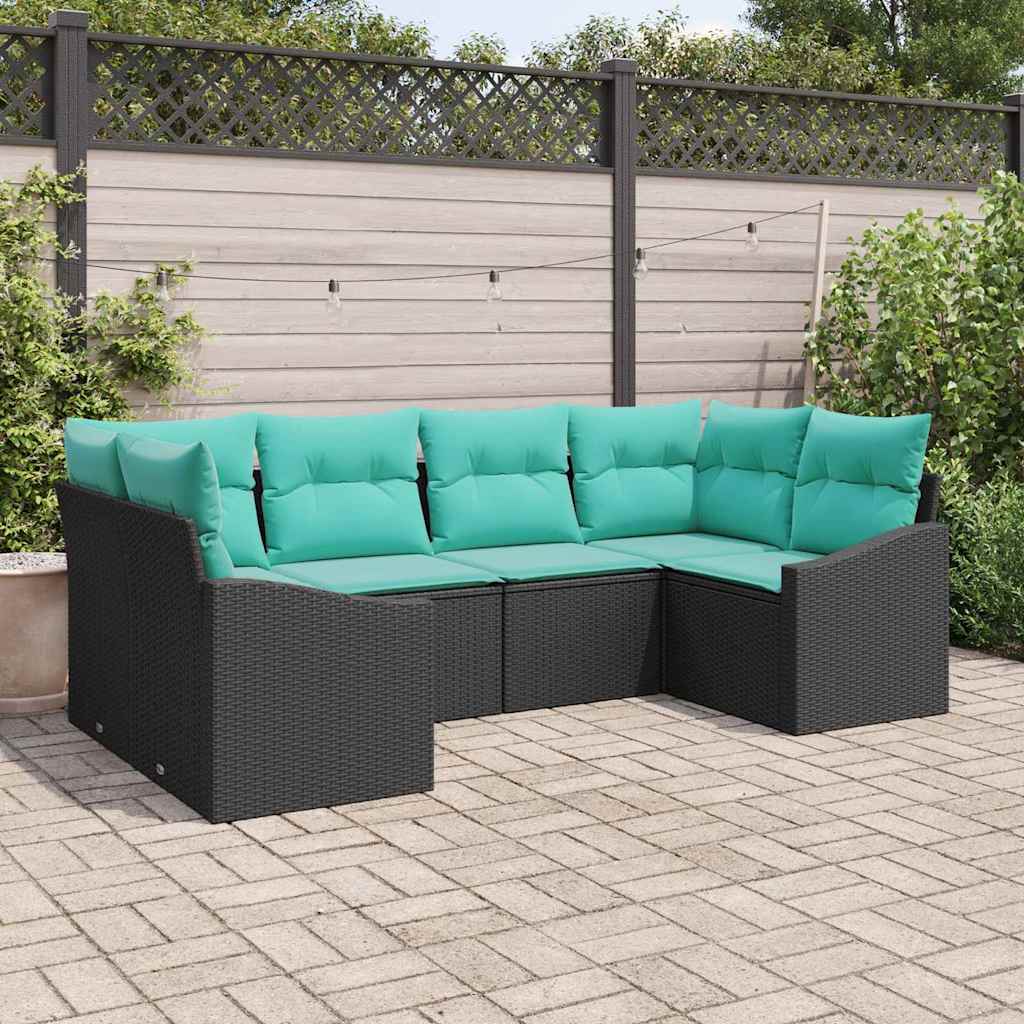 Set di divani con cuscino 6 pcs Nero polyrattan | homemem39