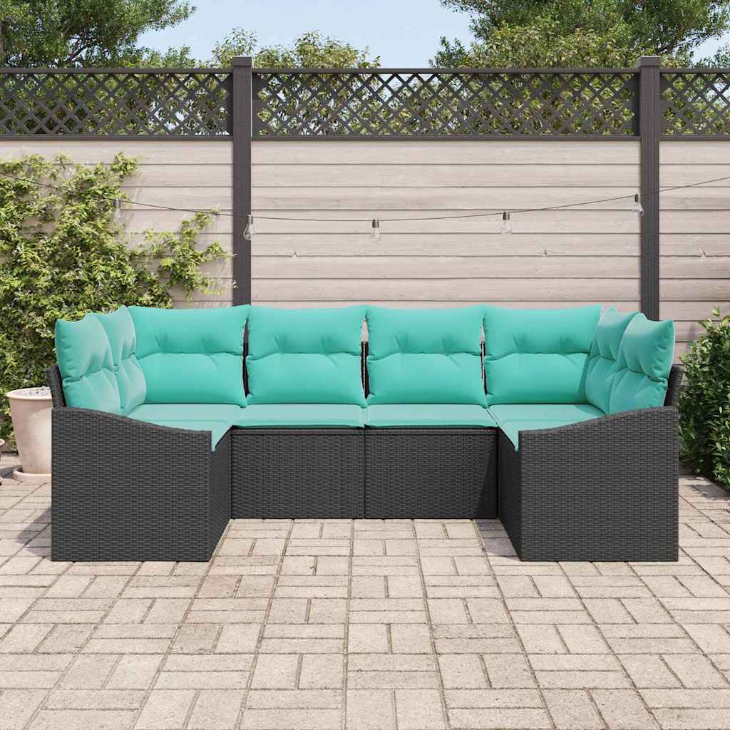 Set di divani con cuscino 6 pcs Nero polyrattan | homemem39