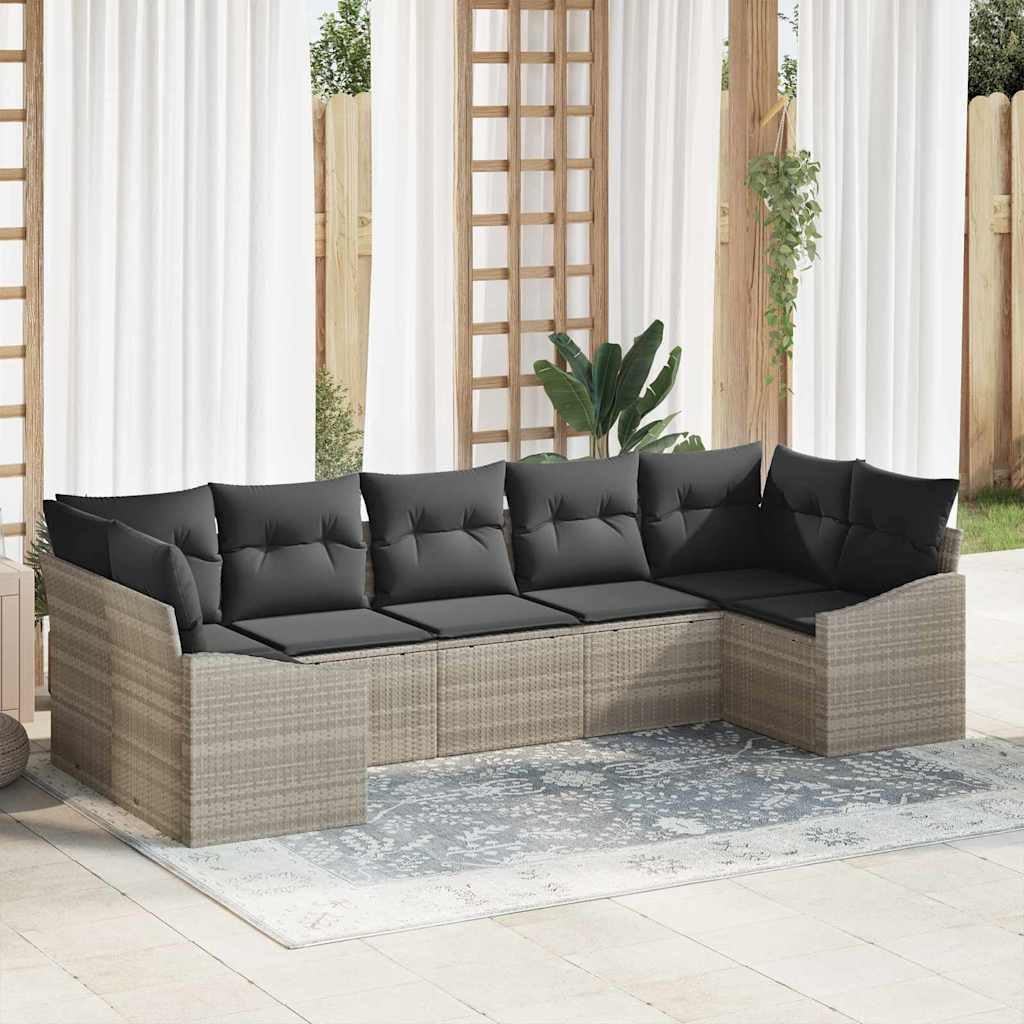 Set di divani con cuscino 7 pcs Grigio chiaro polyrattan | homemem39