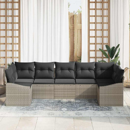 Set di divani con cuscino 7 pcs Grigio chiaro polyrattan | homemem39