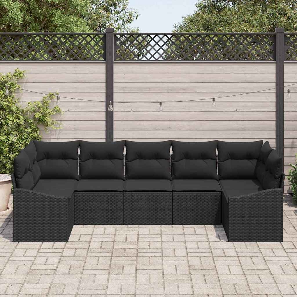 Set di divani con cuscino 7 pcs Nero polyrattan | homemem39