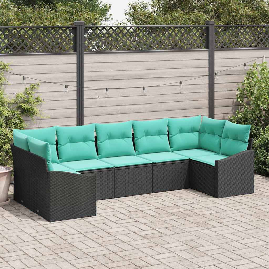 Set di divani con cuscino 7 pcs Nero polyrattan | homemem39