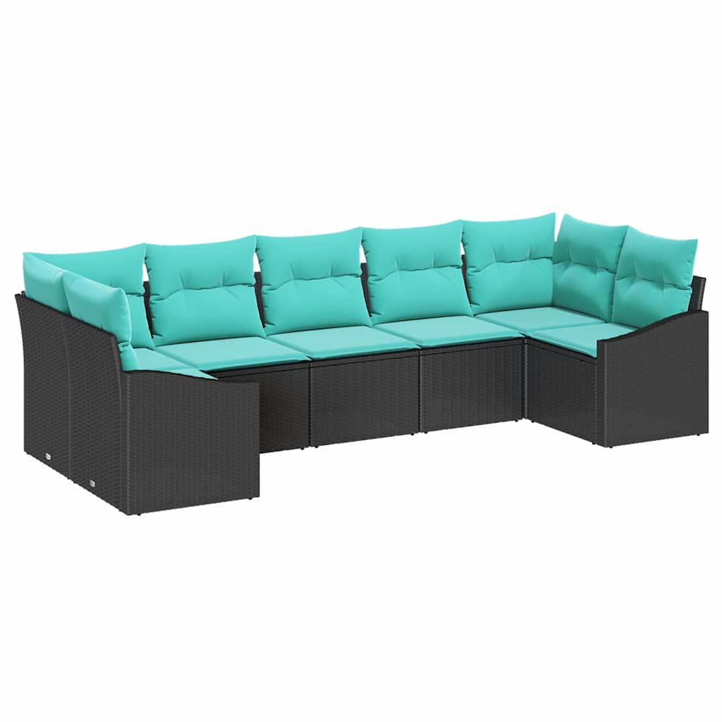 Set di divani con cuscino 7 pcs Nero polyrattan | homemem39