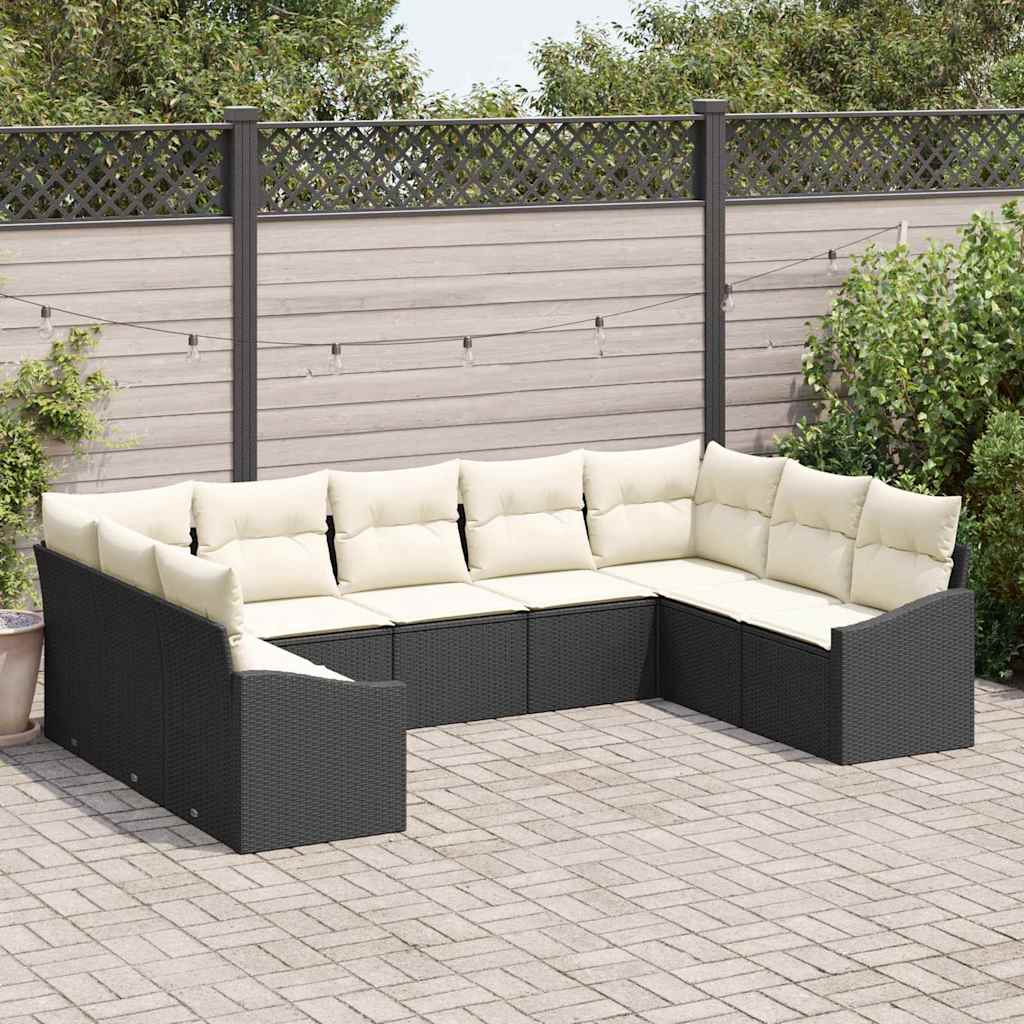 Set di divani con cuscino 9 pcs Nero polyrattan | homemem39