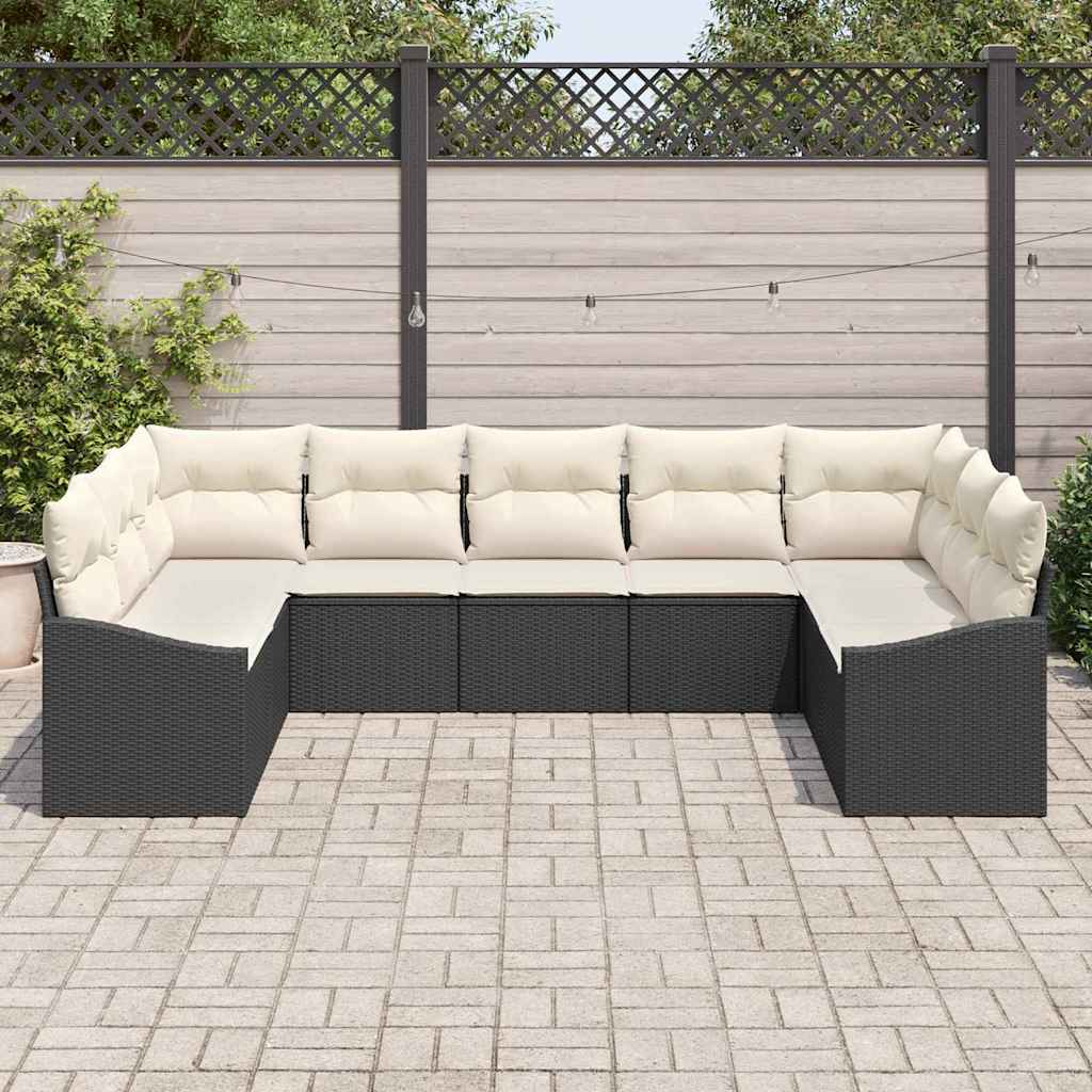 Set di divani con cuscino 9 pcs Nero polyrattan | homemem39