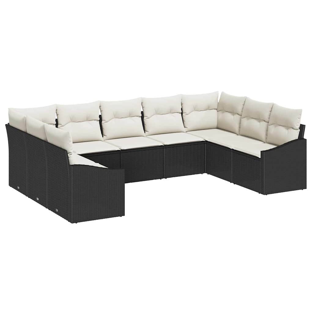 Set di divani con cuscino 9 pcs Nero polyrattan | homemem39