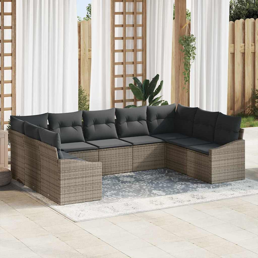 Set di divani con cuscino 9 pcs Grigio polyrattan | homemem39