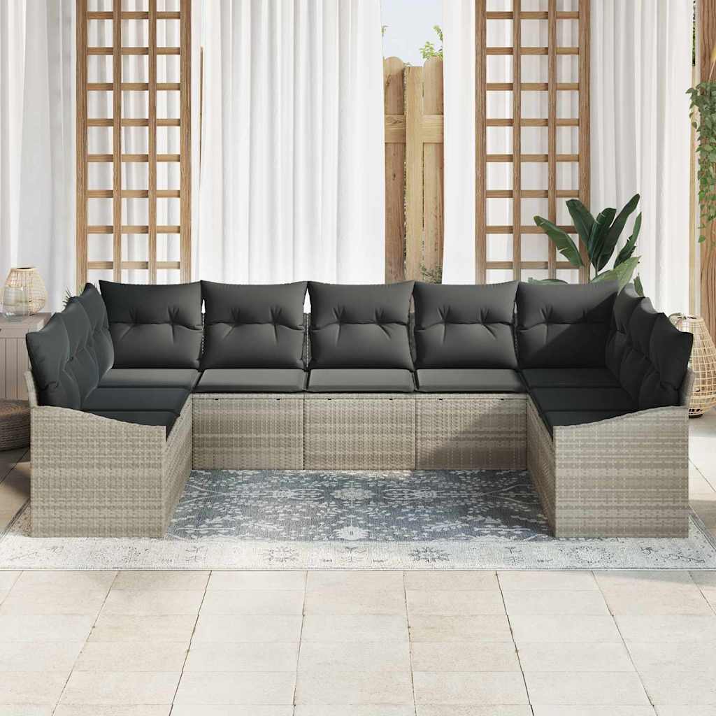 Set di divani con cuscino 9 pcs Grigio chiaro polyrattan | homemem39