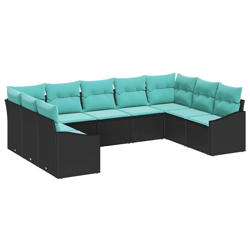 Set di divani con cuscino 9 pcs Nero polyrattan | homemem39