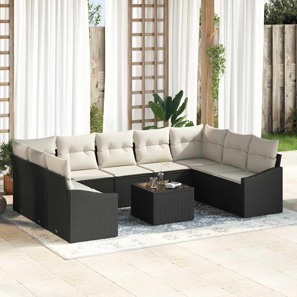 Set di divani con cuscino 10 pcs Nero polyrattan | homemem39