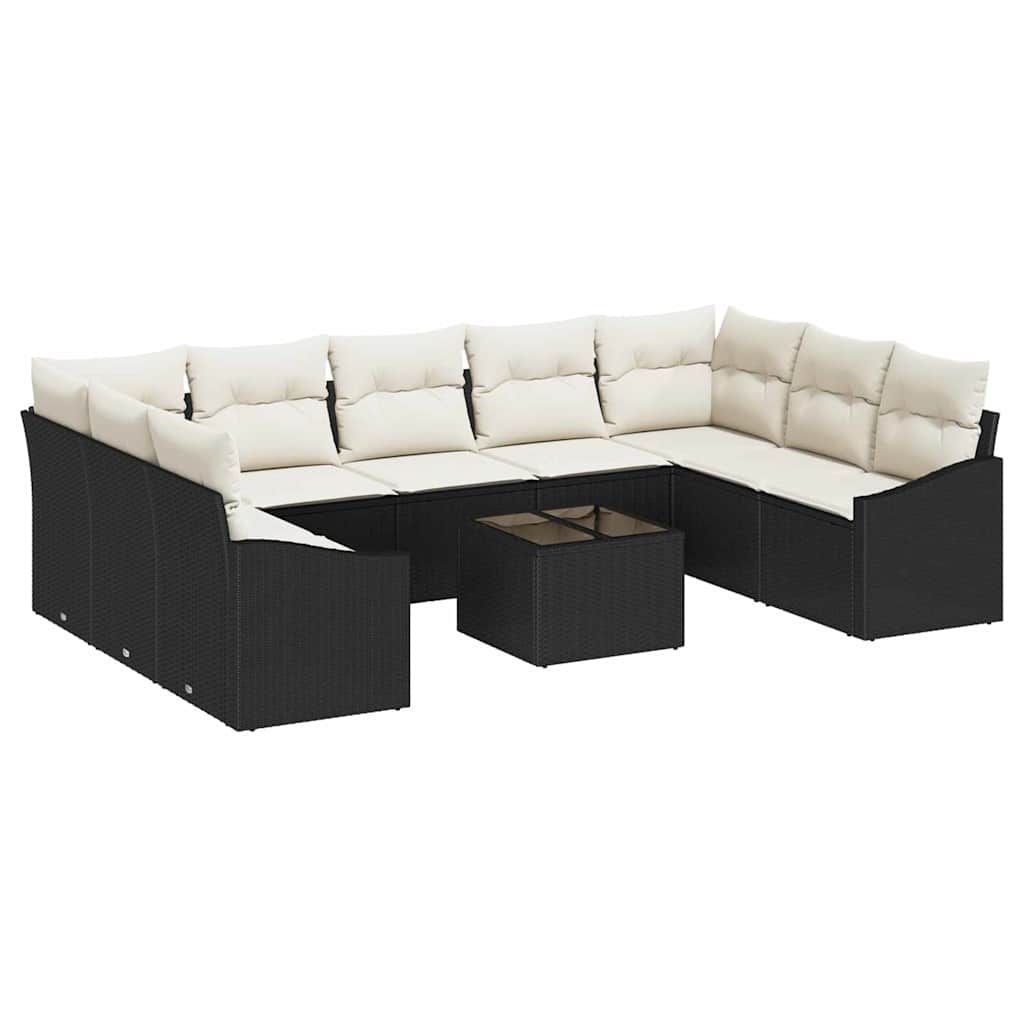 Set di divani con cuscino 10 pcs Nero polyrattan | homemem39
