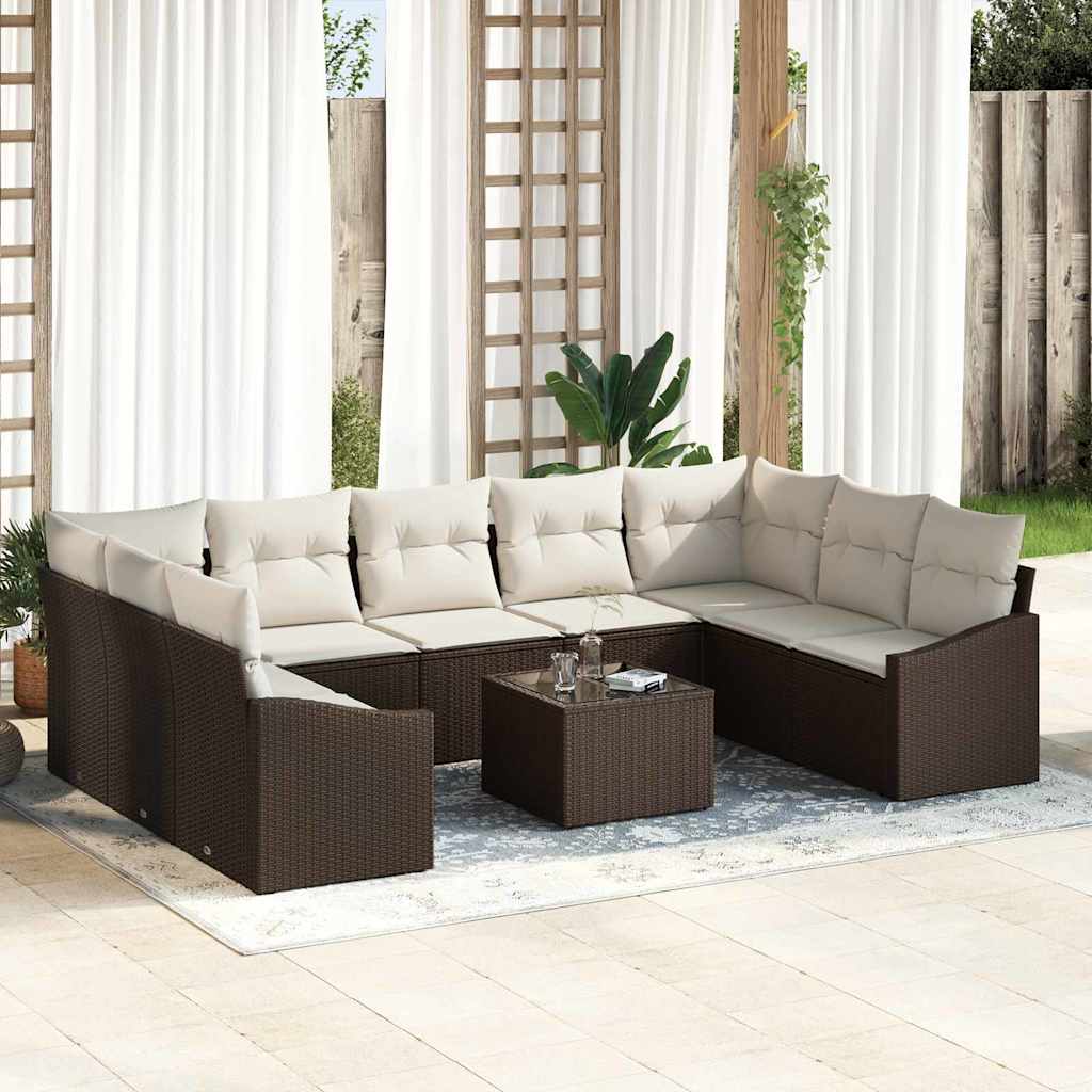 Set di divani con cuscino 10 pcs Marrone polyrattan | homemem39