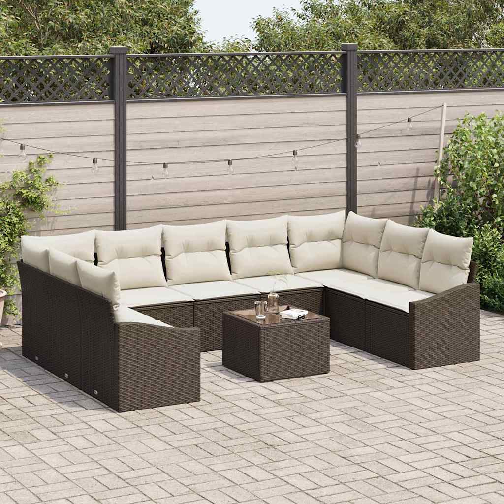 Set di divani con cuscino 10 pcs Marrone polyrattan | homemem39