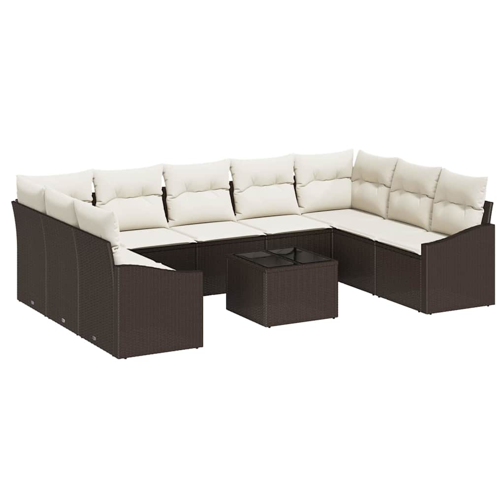 Set di divani con cuscino 10 pcs Marrone polyrattan | homemem39