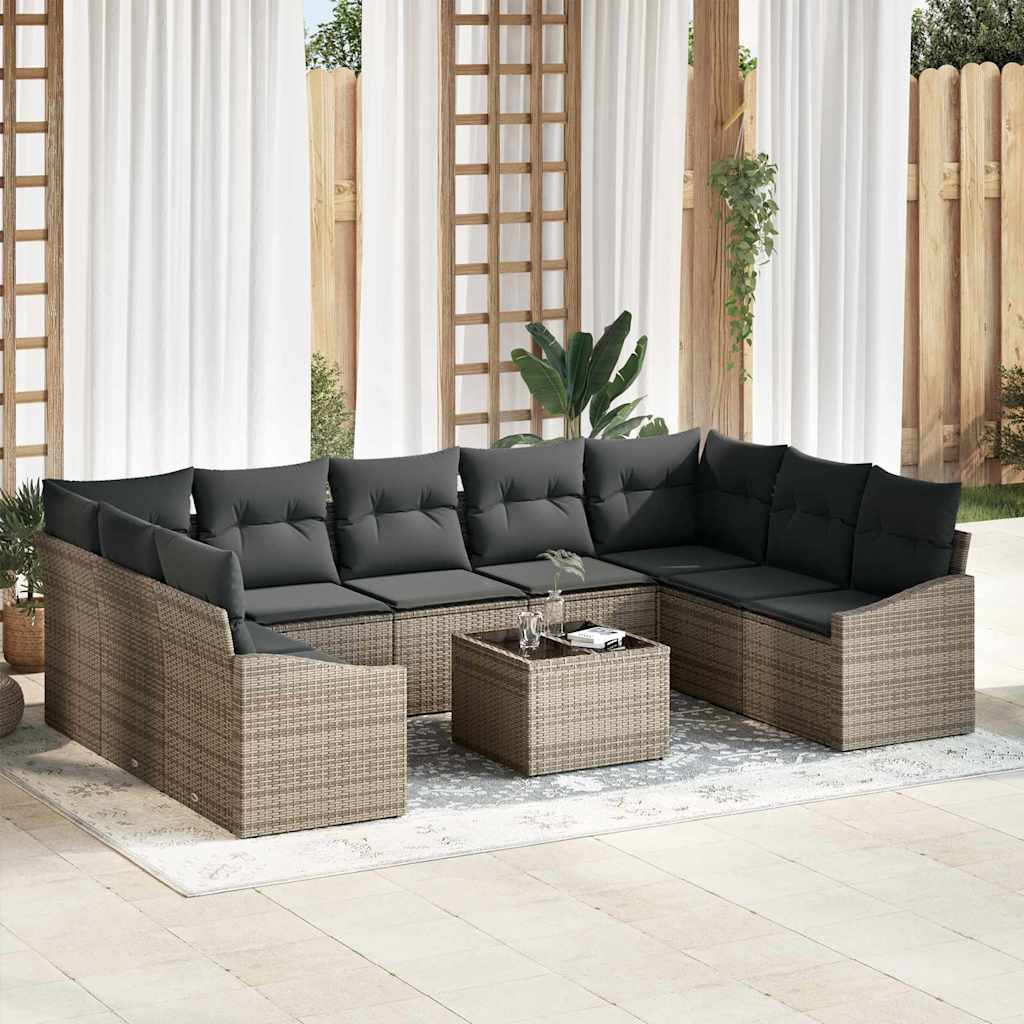 Set di divani con cuscino 10 pcs Grigio polyrattan | homemem39