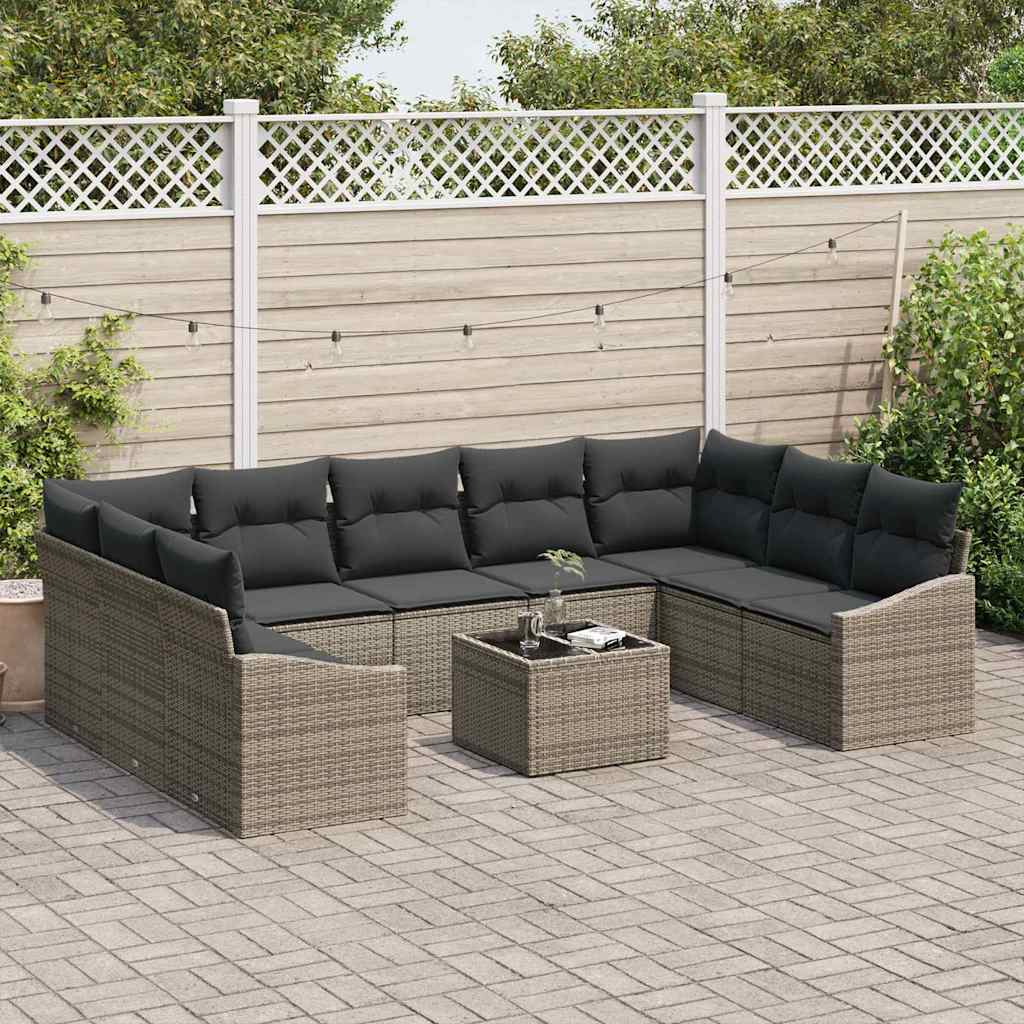 Set di divani con cuscino 10 pcs Grigio polyrattan | homemem39