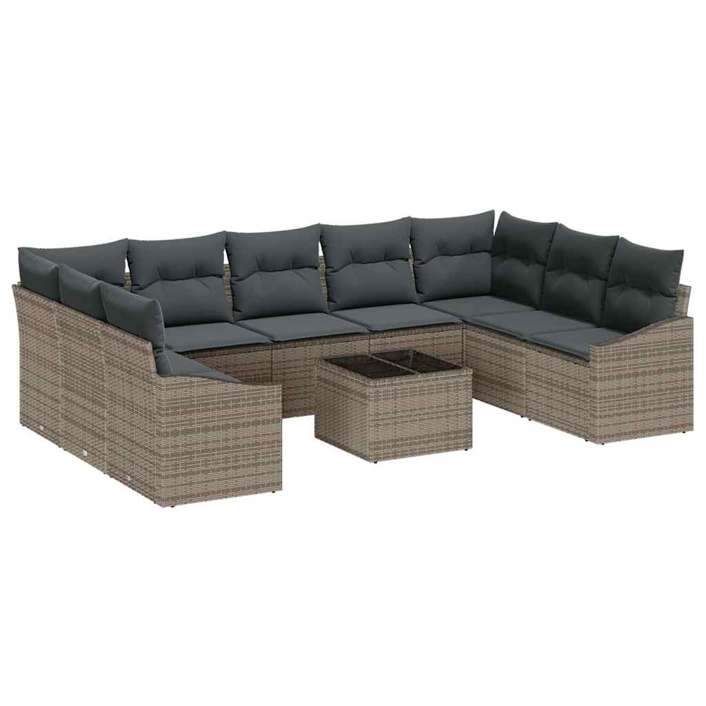 Set di divani con cuscino 10 pcs Grigio polyrattan | homemem39