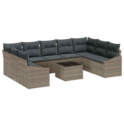 Set di divani con cuscino 10 pcs Grigio polyrattan | homemem39
