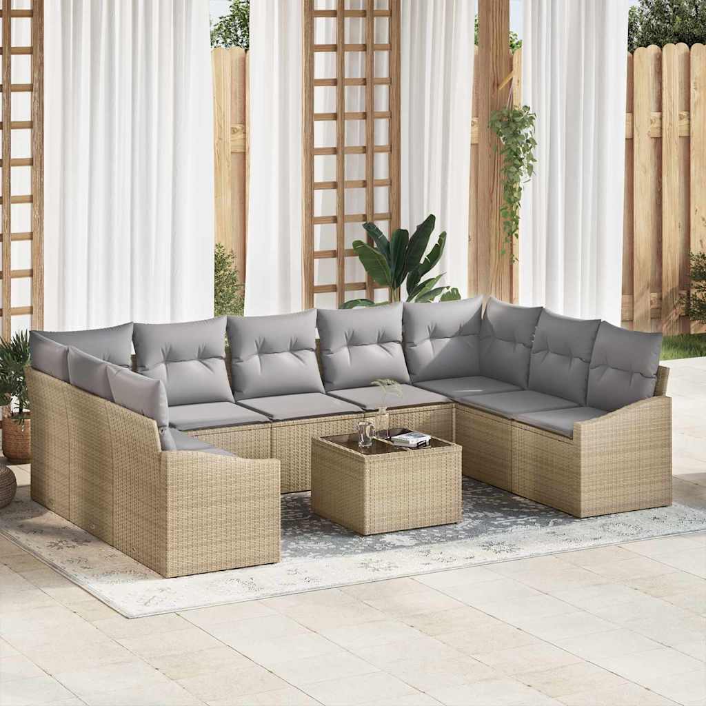 Set di divani con cuscino 10 pcs Beige polyrattan | homemem39