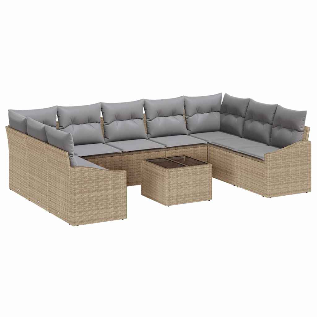 Set di divani con cuscino 10 pcs Beige polyrattan | homemem39