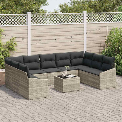 Set di divani con cuscino 10 pcs Grigio chiaro polyrattan | homemem39