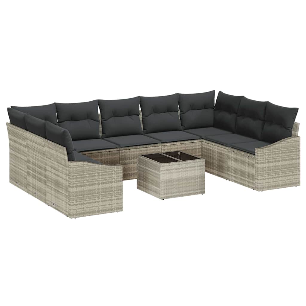 Set di divani con cuscino 10 pcs Grigio chiaro polyrattan | homemem39