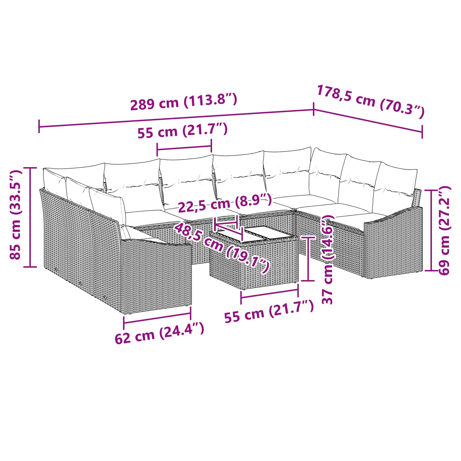 Set di divani 10 pz Marrone polyrattan | homemem39