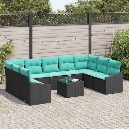 Set di divani con cuscino 10 pcs Nero polyrattan | homemem39