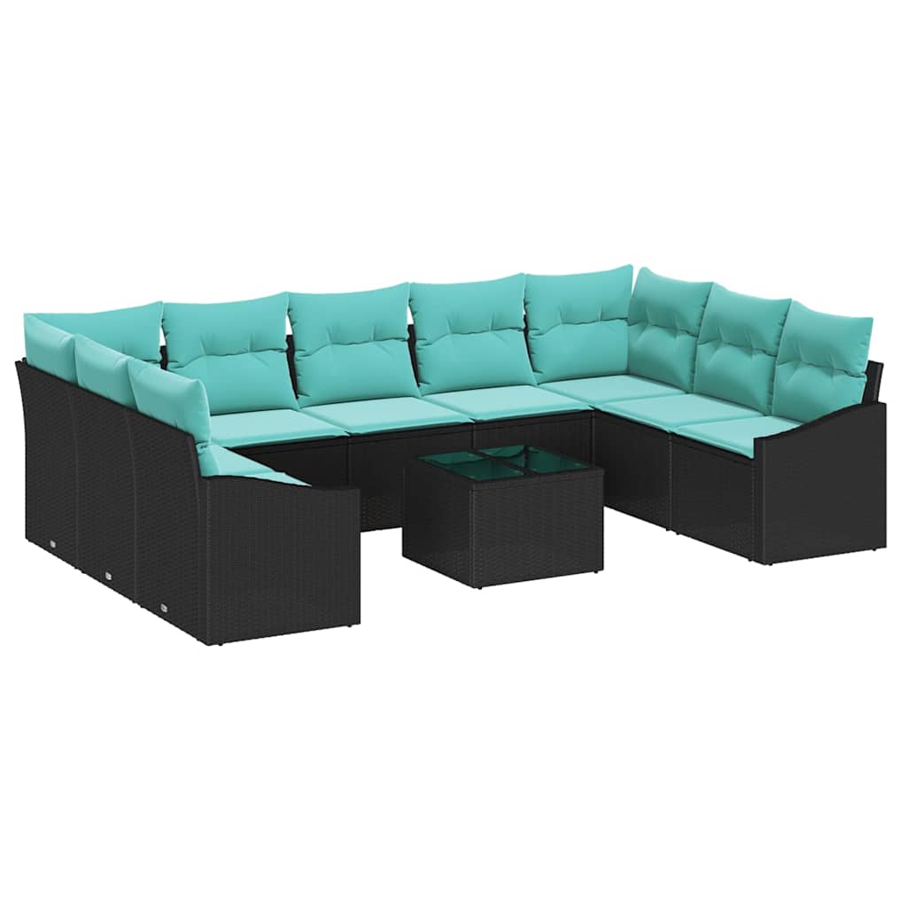 Set di divani con cuscino 10 pcs Nero polyrattan | homemem39