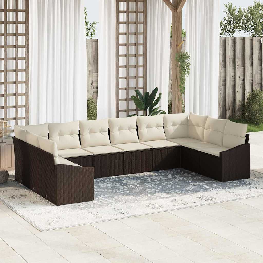 Set di divani con cuscino 10 pcs Marrone polyrattan | homemem39