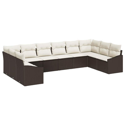 Set di divani con cuscino 10 pcs Marrone polyrattan | homemem39