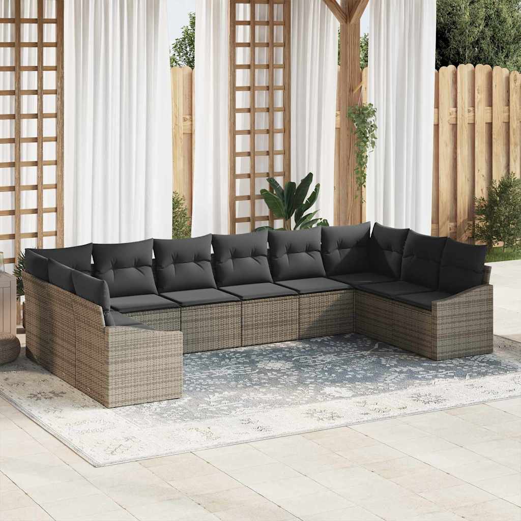 Set di divani con cuscino 10 pcs Grigio polyrattan | homemem39