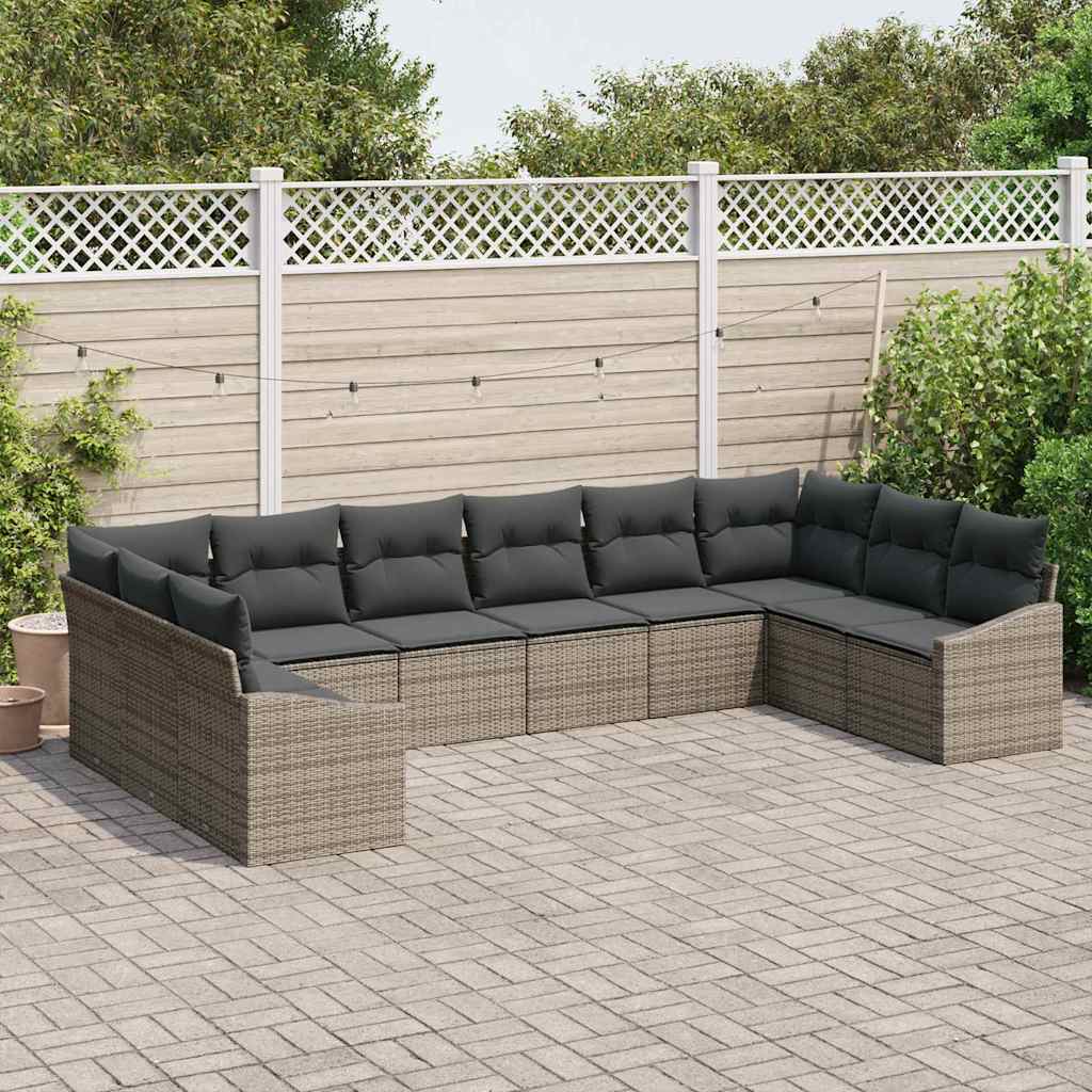 Set di divani con cuscino 10 pcs Grigio polyrattan | homemem39
