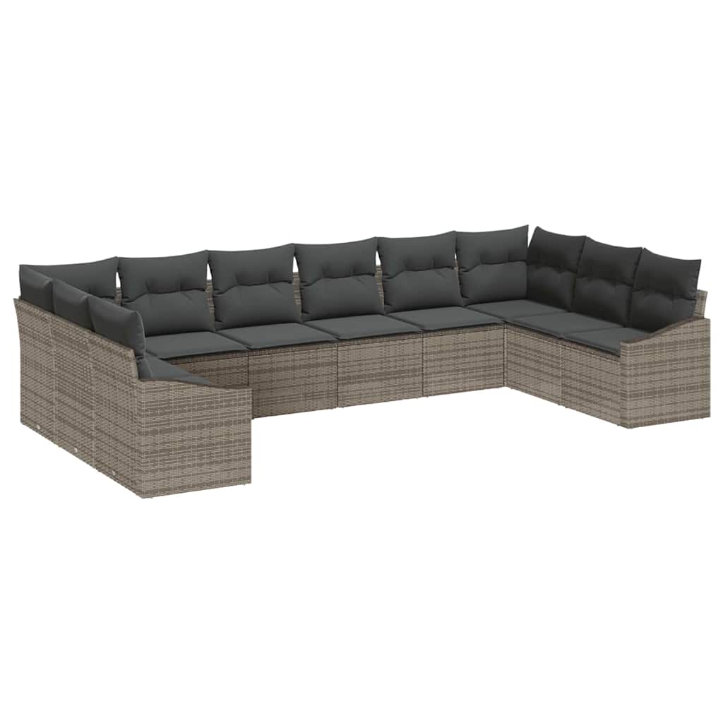Set di divani con cuscino 10 pcs Grigio polyrattan | homemem39