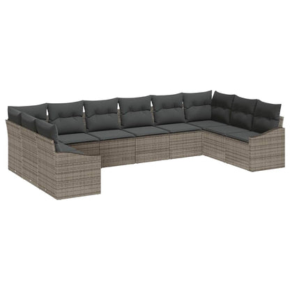 Set di divani con cuscino 10 pcs Grigio polyrattan | homemem39