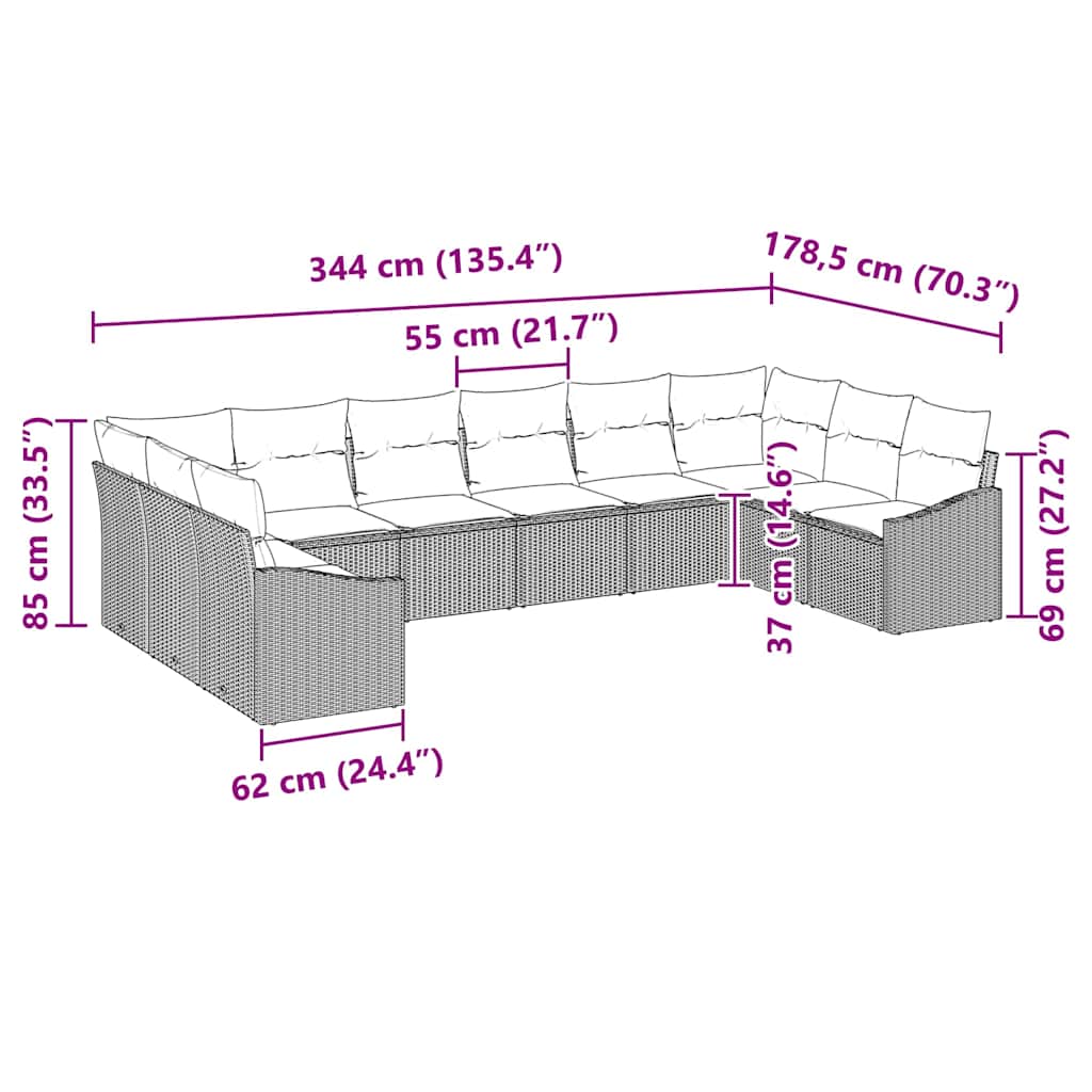 Set di divani con cuscino 10 pcs Grigio polyrattan | homemem39