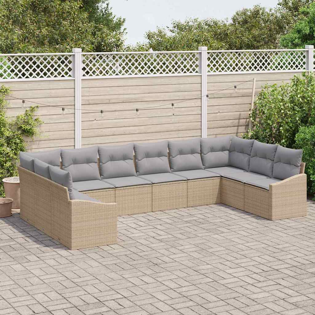Set di divani con cuscino 10 pcs Beige polyrattan | homemem39
