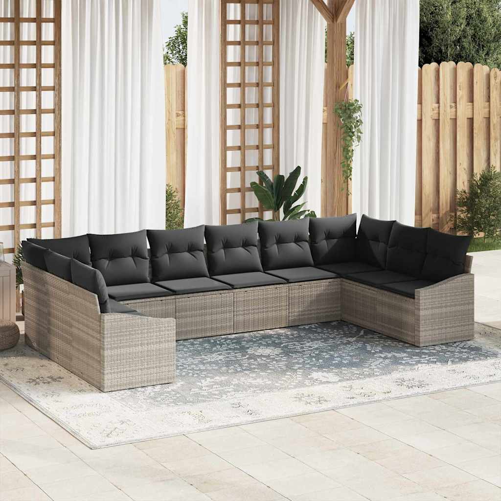 Set di divani con cuscino 10 pcs Grigio chiaro polyrattan | homemem39