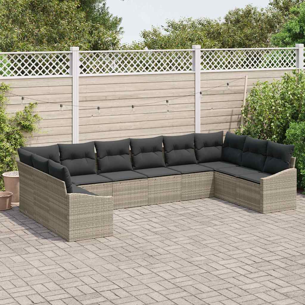 Set di divani con cuscino 10 pcs Grigio chiaro polyrattan | homemem39