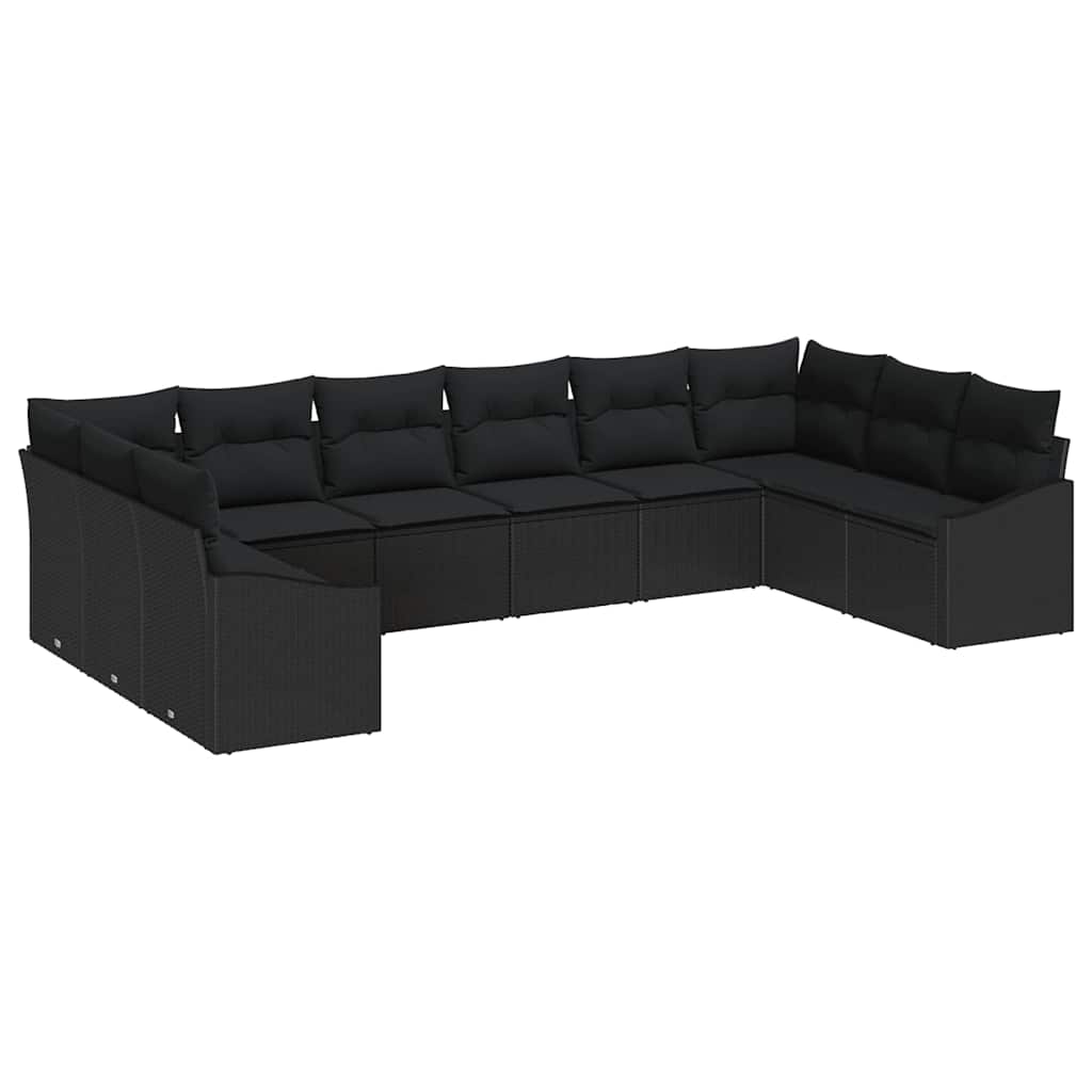 Set di divani con cuscino 10 pcs Nero polyrattan | homemem39