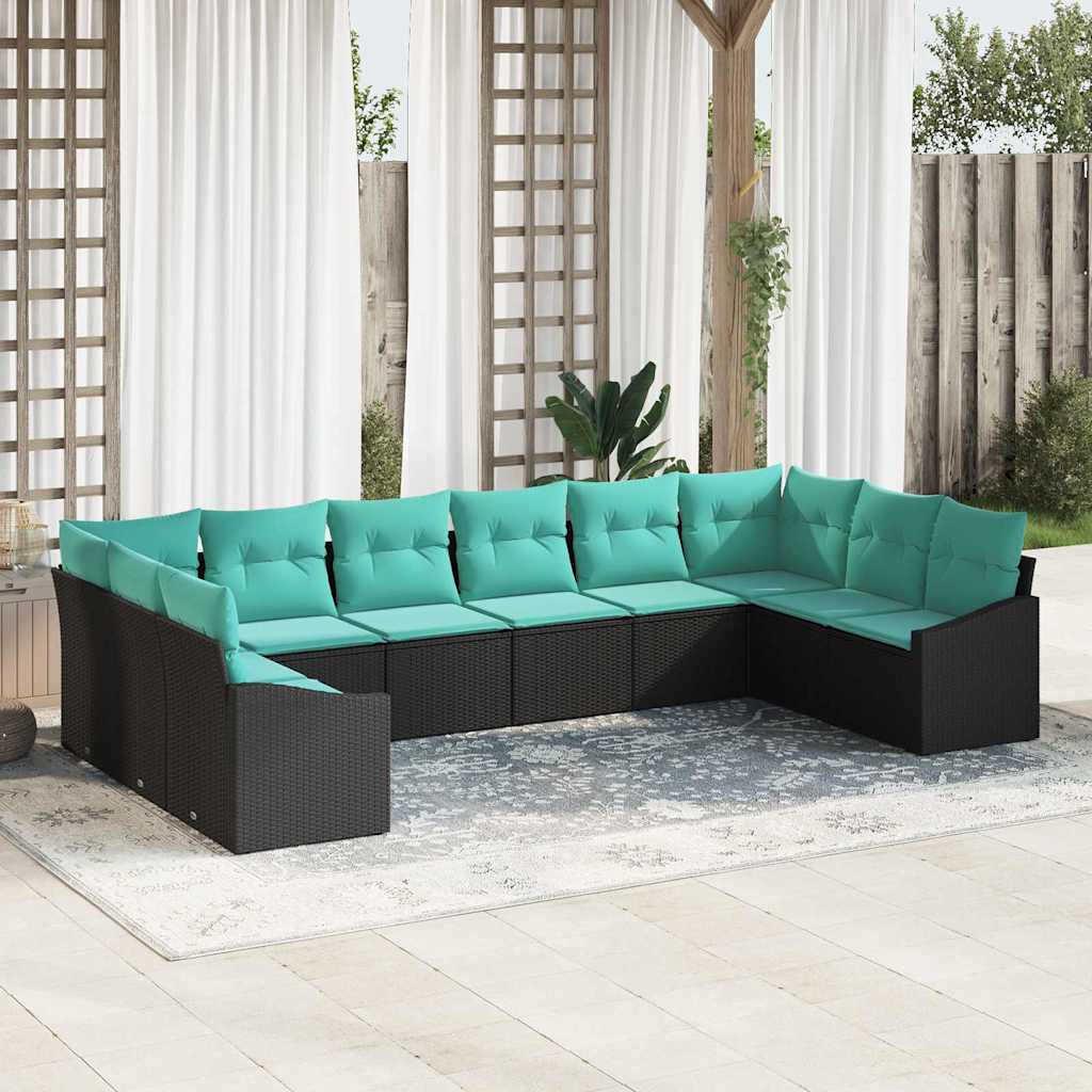 Set di divani con cuscino 10 pcs Nero polyrattan | homemem39