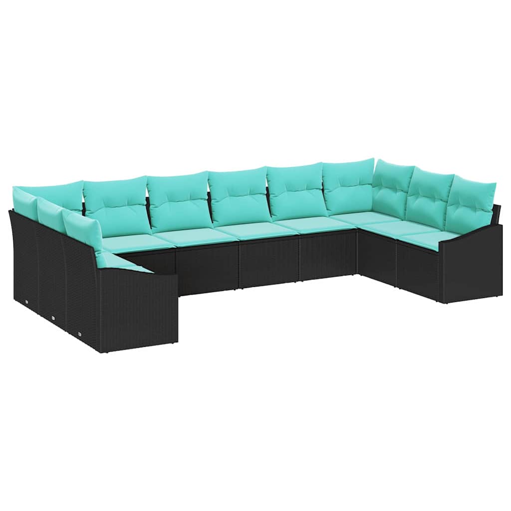 Set di divani con cuscino 10 pcs Nero polyrattan | homemem39
