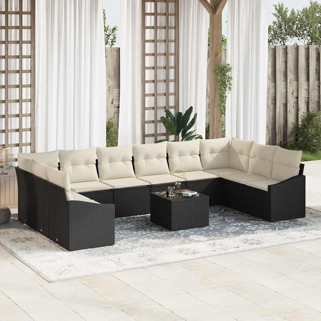 Set di divani con cuscino 11 pcs Nero polyrattan | homemem39