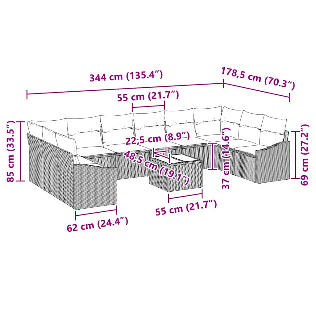 Set di divani con cuscino 11 pcs Beige polyrattan | homemem39