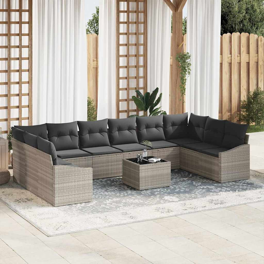 Set di divani con cuscino 11 pcs Grigio chiaro polyrattan | homemem39
