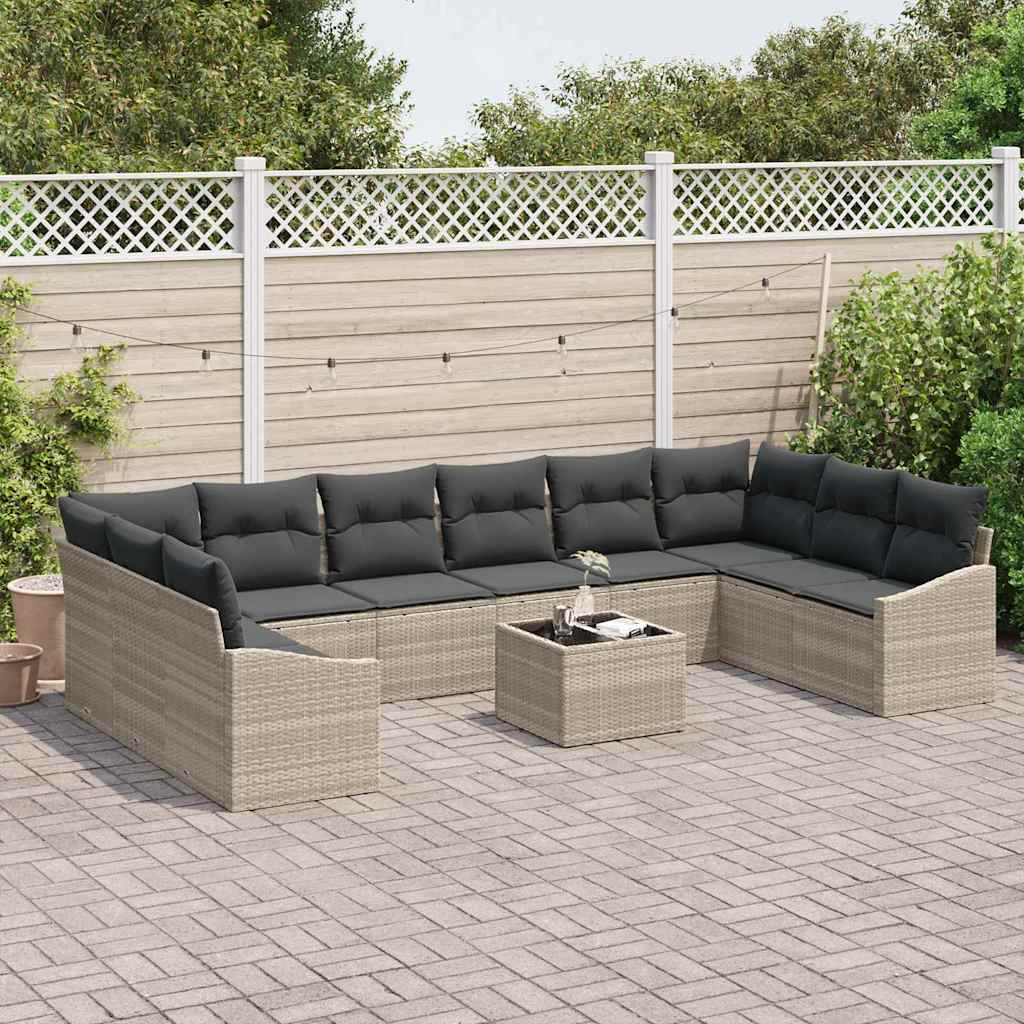 Set di divani con cuscino 11 pcs Grigio chiaro polyrattan | homemem39